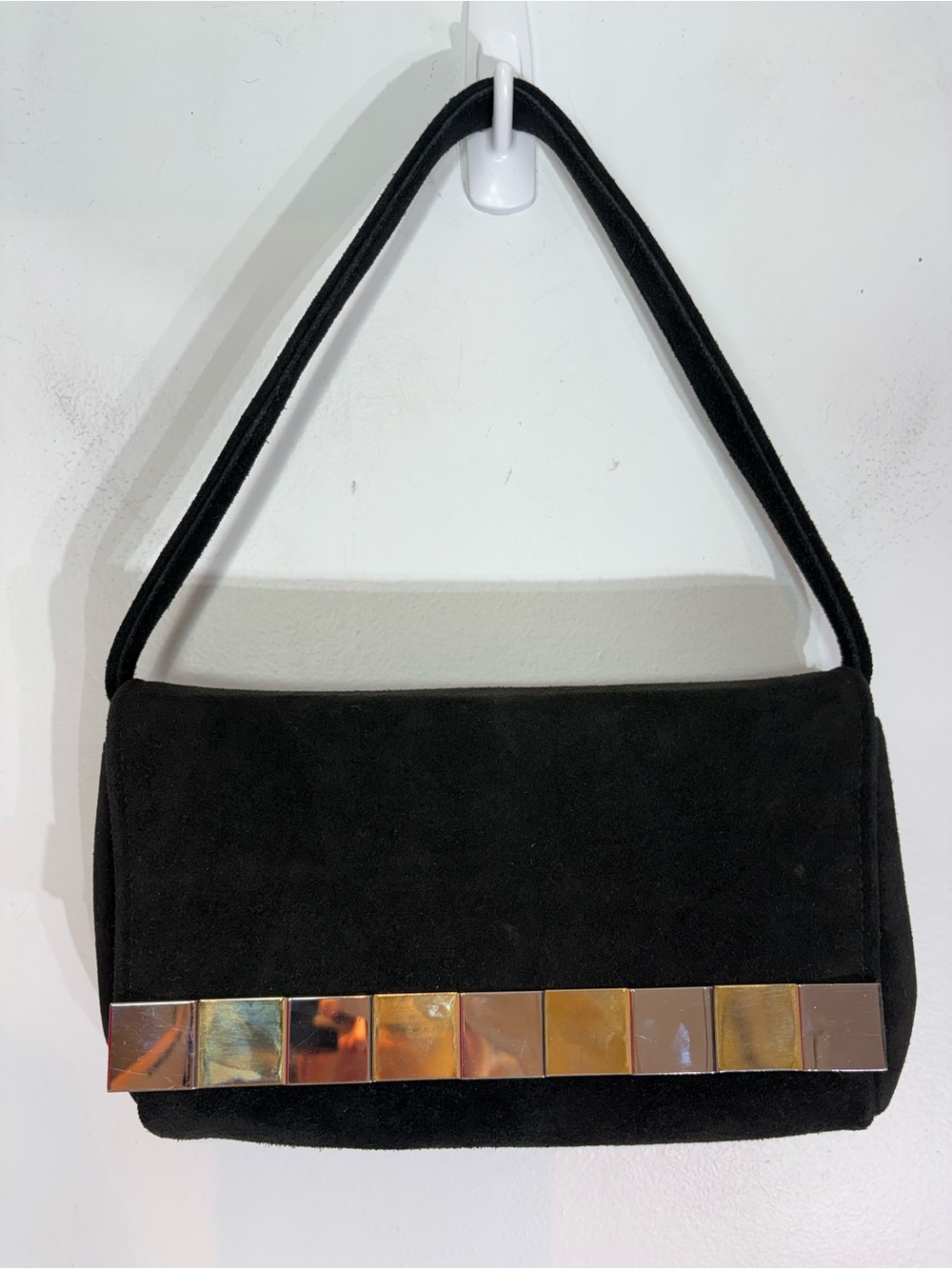 Vintage 80s Marisa Black Suede Shoulder Bag Clutch with Tags